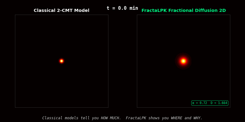 Classical vs Fractional Diffusion comparison animation